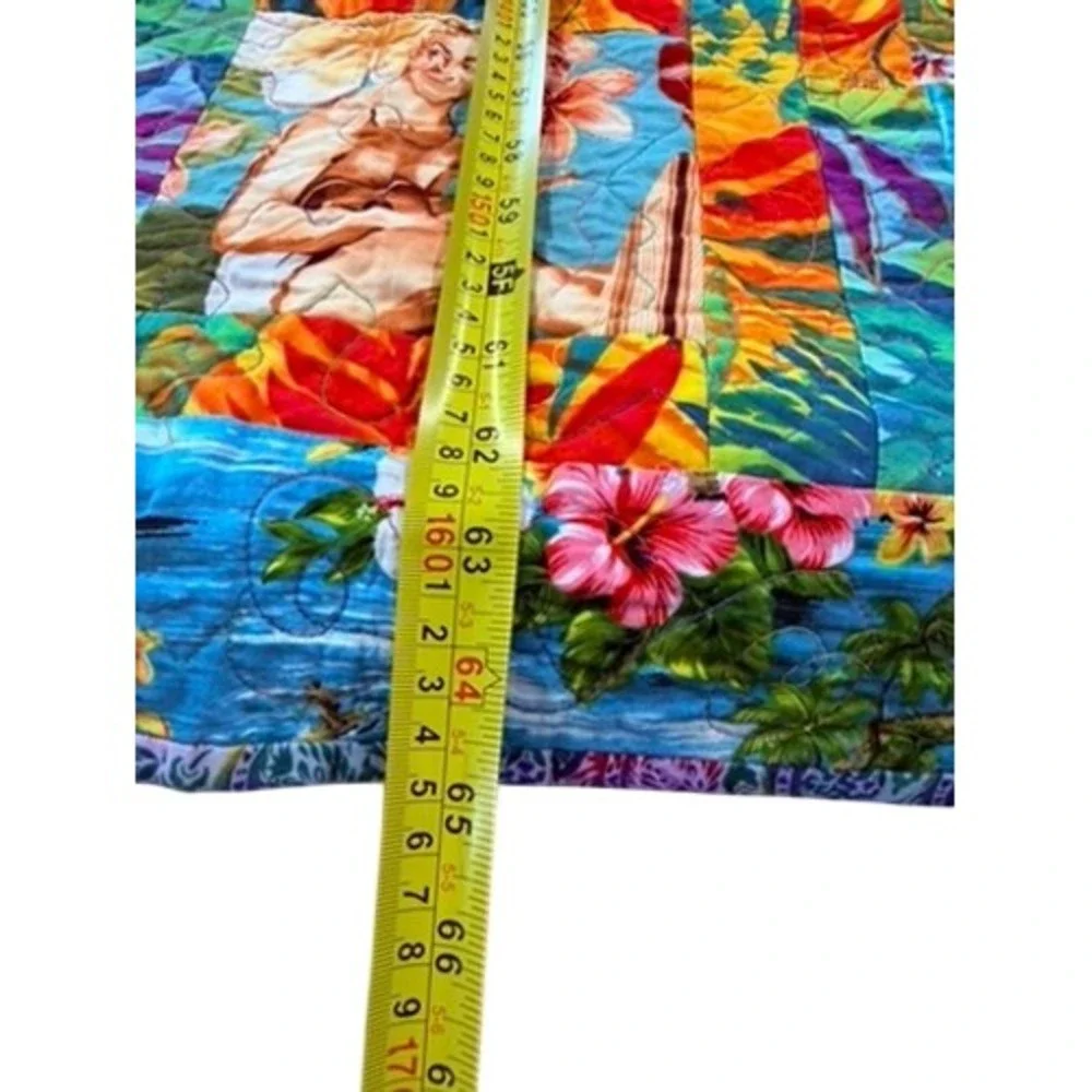 Hawaiian Tropical Hula Girl Surf Patchwork Quilt Multicolor 66x66 Square Bedding